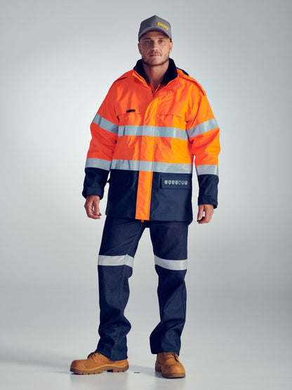Flame Resistant Taped Wet Weather Shell Jacket - Fluoro Orange/Navy / A(XS) - WORKWEAR