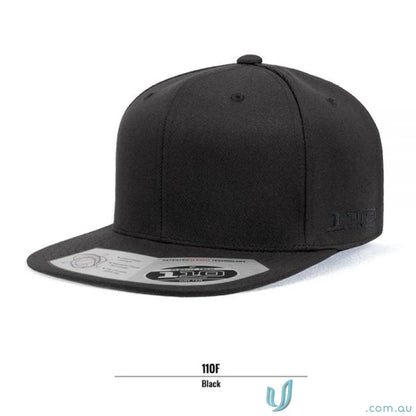 Black flat peak baseball cap from Flexfit for casual uniforms and workwear style
