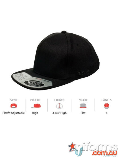 Black flat peak baseball cap from Flexfit for uniforms and workwear style