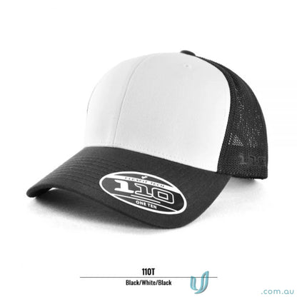 Black and white Flexfit Mesh Back Cap for branding, uniforms, or workwear