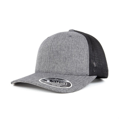 Flexfit mesh back cap in gray black with heathered panel for workwear branding