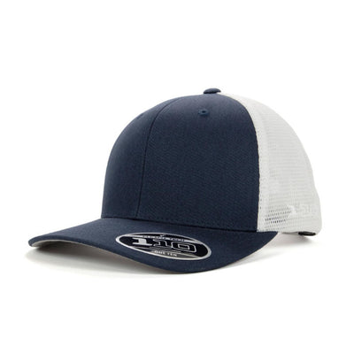 Navy blue Flexfit mesh back trucker hat for workwear branding