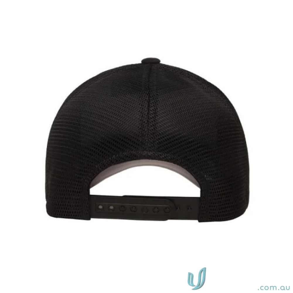 Black FlexFit Mesh Snap Cap with mesh back and snap closure for a casual look