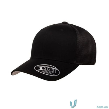 Black FlexFit Mesh Snap Cap with silver 110 sticker on the brim perfect for casual wear