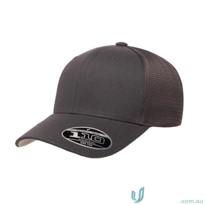 Charcoal gray FlexFit Mesh Snap Back Cap with 110 logo and mesh back style