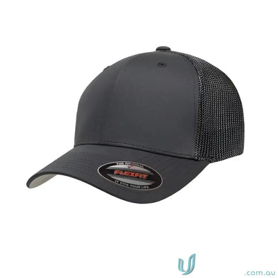 Gray Flexfit Mesh Trucker Cap showcasing the comfy flexfit mesh trucker style
