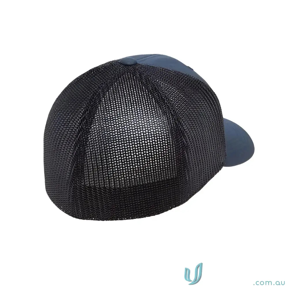 Blue and black Flexfit Mesh Trucker Cap showcasing breathable mesh trucker style