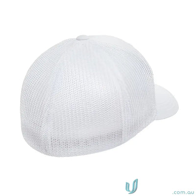 White mesh baseball cap showcasing Flexfit Mesh Trucker Cap style and comfort