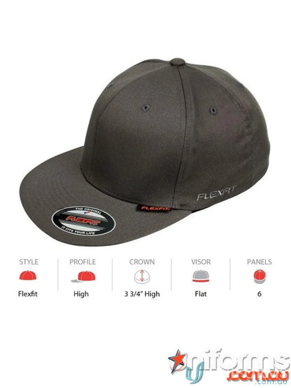 Gray Flexfit Pro Baseball Cap with flat brim, perfect for pro baseball fans