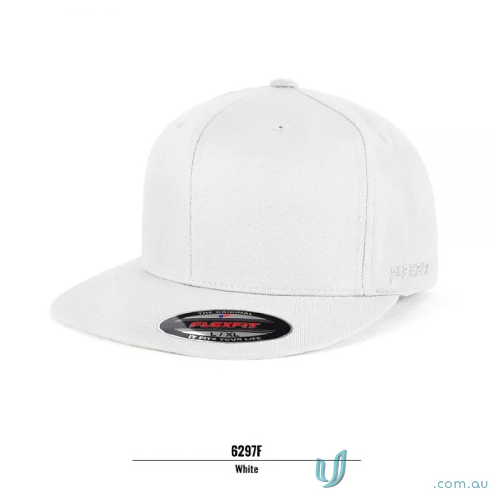 White flat-brimmed baseball cap from Flexfit Pro Baseball on-field collection