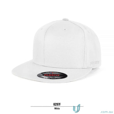 White flat-brimmed baseball cap from Flexfit Pro Baseball on-field collection