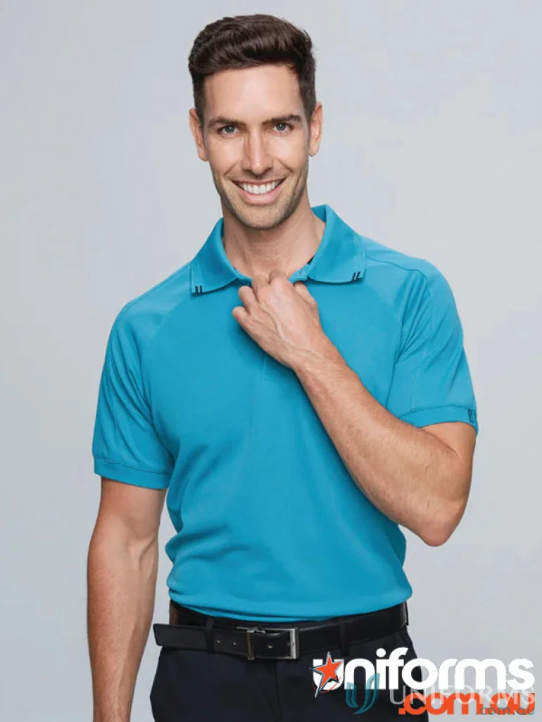 Man in a turquoise Flinders Polo work uniform for workwear or uniforms