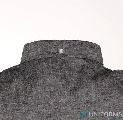Gray linen shirt back view of w71 men’s Floyd LS Linen cotton shirt