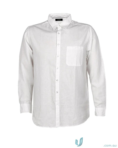 White long-sleeve button-down shirt from W71 Men’s Floyd LS Linen Cotton Shirt collection