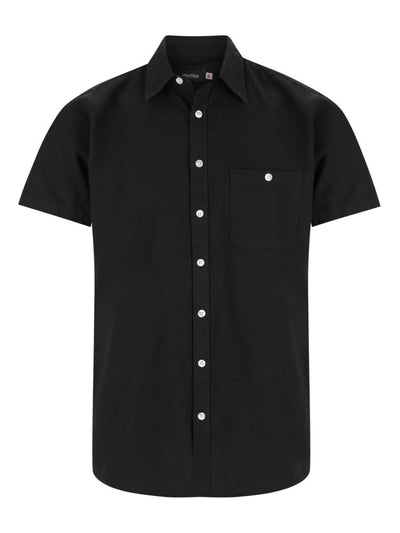 Floyd SS linen cotton shirt, black short-sleeve button-up with pocket