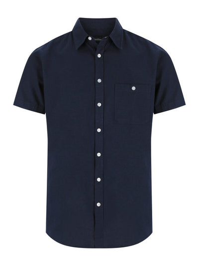 Floyd SS linen cotton shirt in navy blue with white buttons