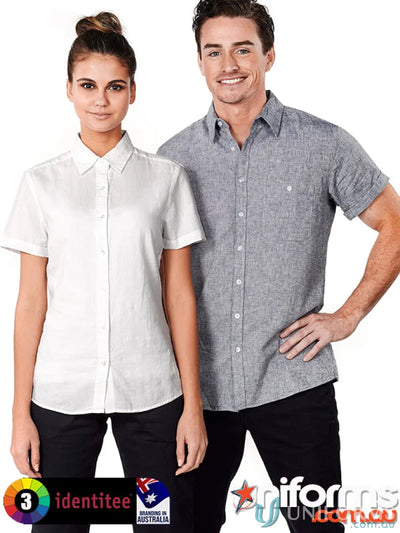 Two people wearing Floyd SS Linen Cotton Shirts showcasing stylish short sleeve linen cotton shirts