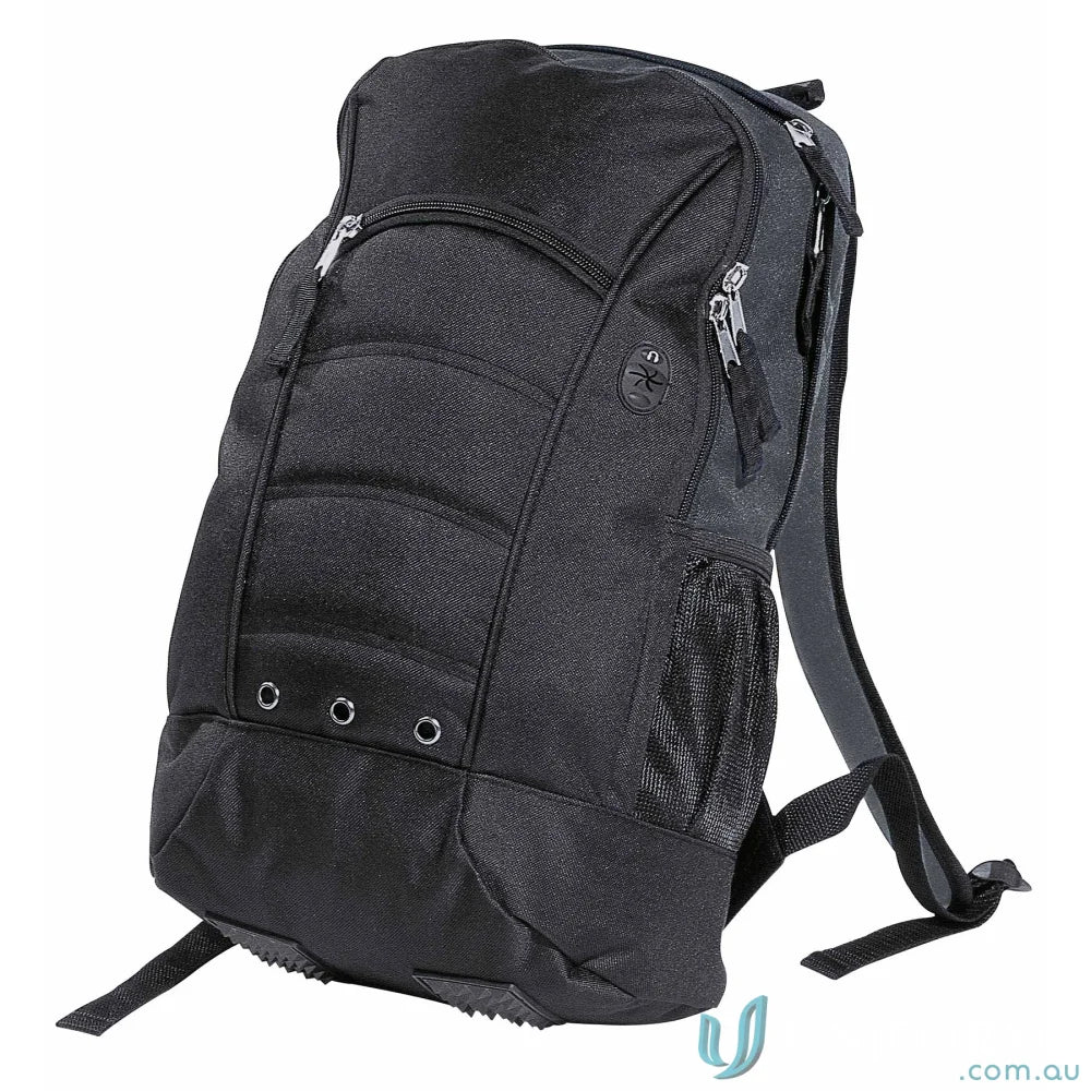 Black Fluid Backpack with multiple compartments perfect for bag orders or uniforms