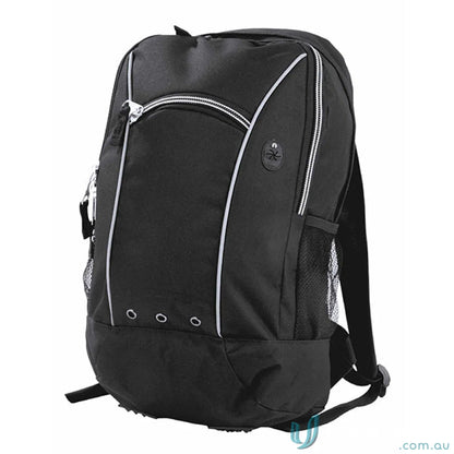 Black Fluid Backpack with white trim for bag orders and uniforms on the go