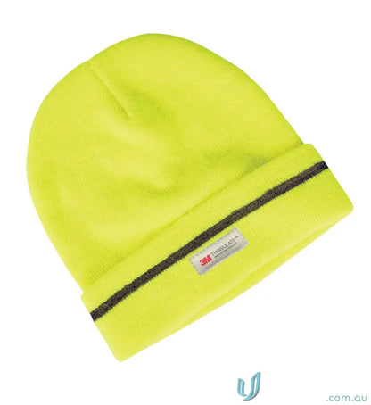 JBS Fluoro Reflective Beanie with neon yellow knit, dark stripe, and 3M Thinsulate tag