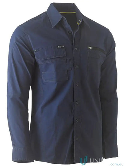 Dark blue Flx & Move Utility Work Shirt with chest pockets and active fit style