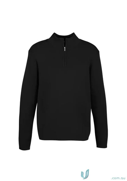 Men’s black zip merino rich half zip sweater made from cozy merino wool