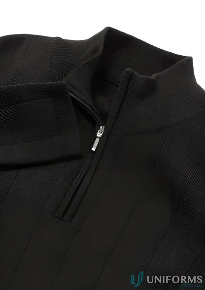 Black ribbed zip merino rich half zip sweater with stand collar from FMIG EMB line