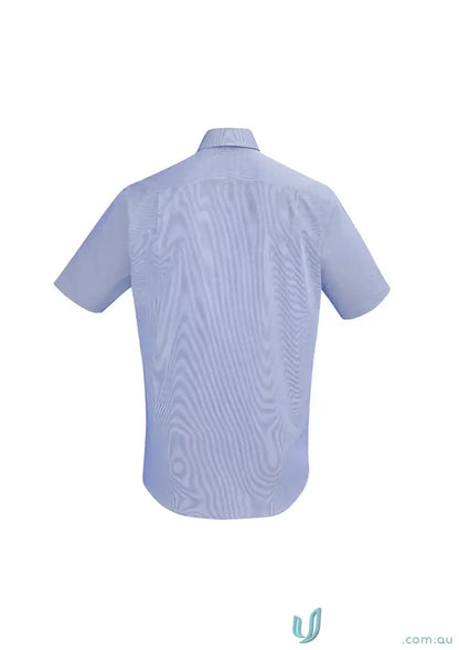 Light blue short-sleeved striped cotton shirt perfect for work uniforms and workwear