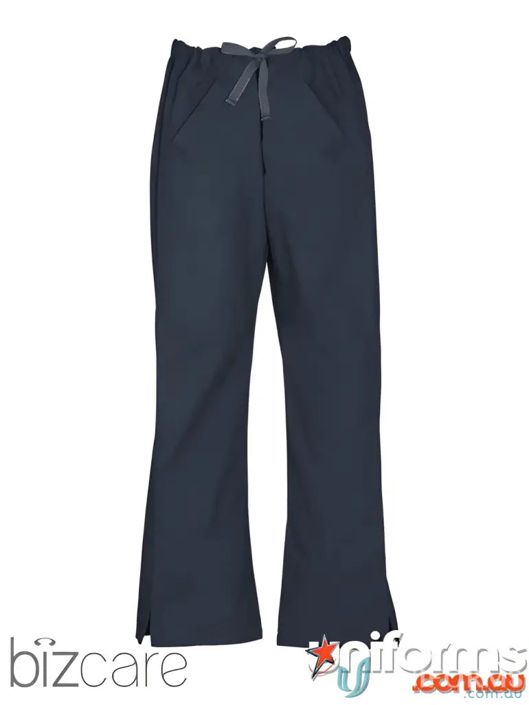 Dark blue scrub pants with modern fit and stylish features for the FMIG Ladies Scrub Pant