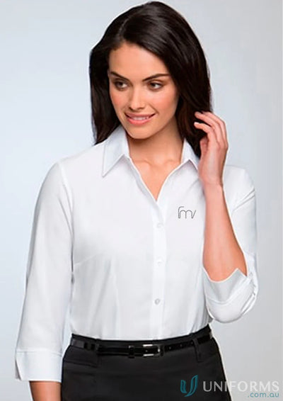 White button-down shirt from FMV EMB Ladies Ezylin 3Q workwear uniform