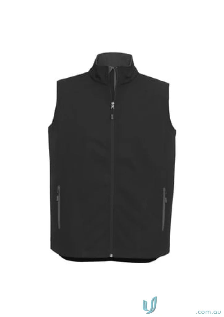 Black sleeveless softshell jacket from FMV EMB Mens Softshell Vest, outdoor work gear option