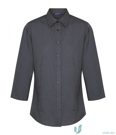 Gray long sleeve shirt with buttons, perfect for casual wear in the FMV Ladies 3Q Shirt