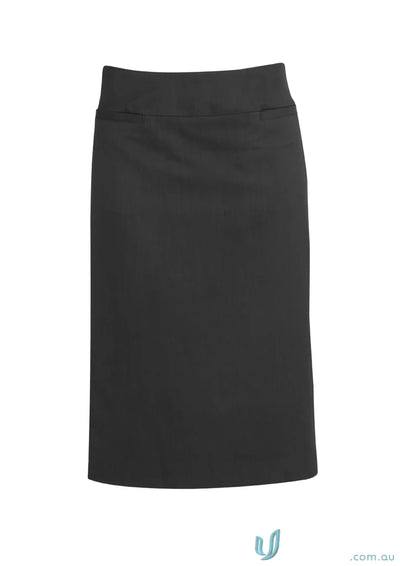 Black pencil skirt from FMV Ladies POLY collection with relaxed fit and garment measurements