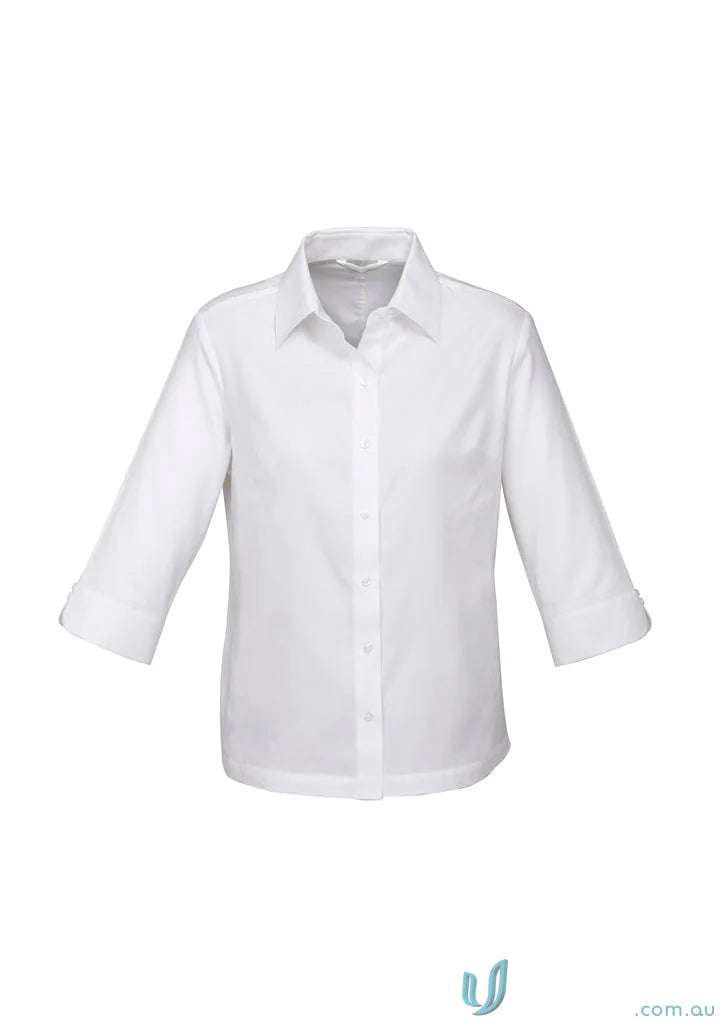 White FMV Ladies Premium Cotton Shirt with mini herringbone pattern for work uniforms