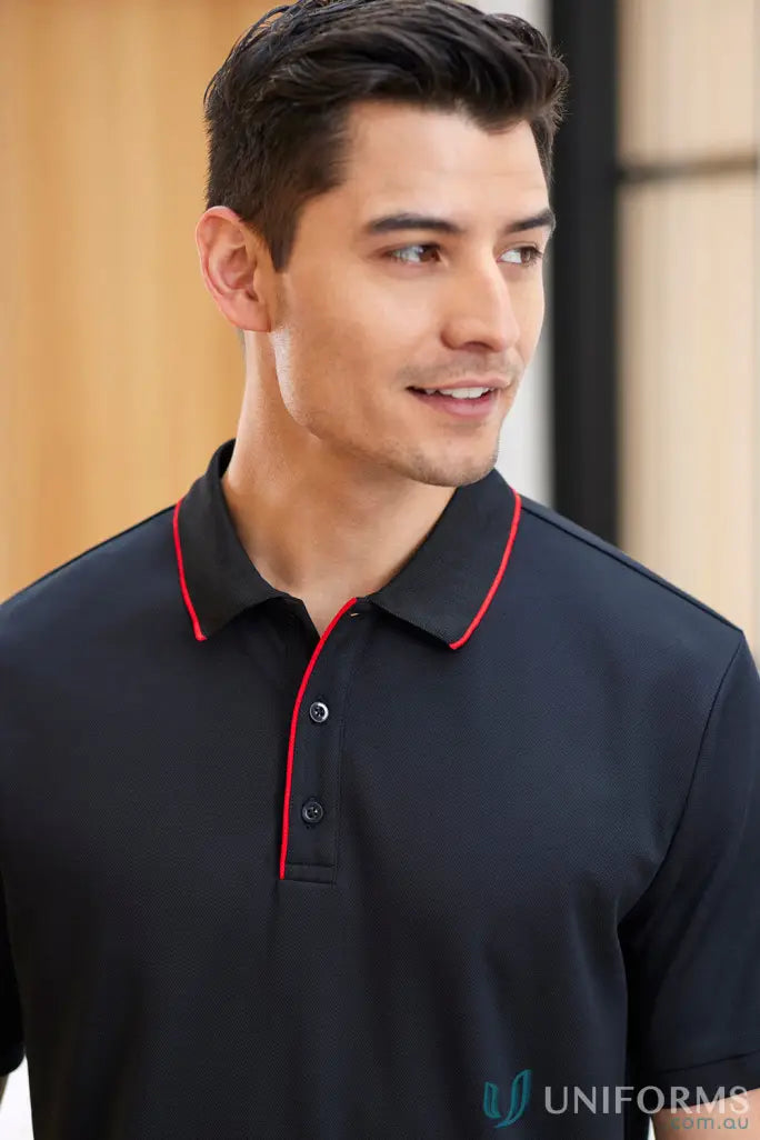 Black Focus Polo from Biz Collection with red trim for a professional look