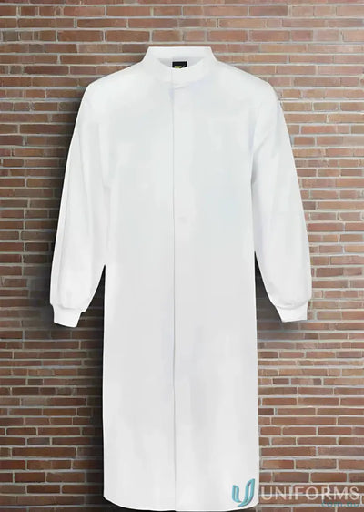 White lab coat for food processing in the food industry long dust coat style