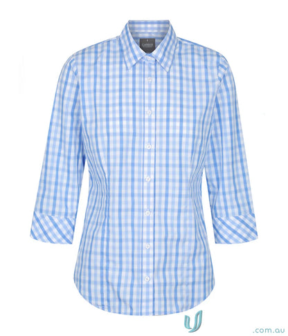 Foxton Tonal Check Theck 3Q Shirt, light blue and white plaid, easy iron, silk protein