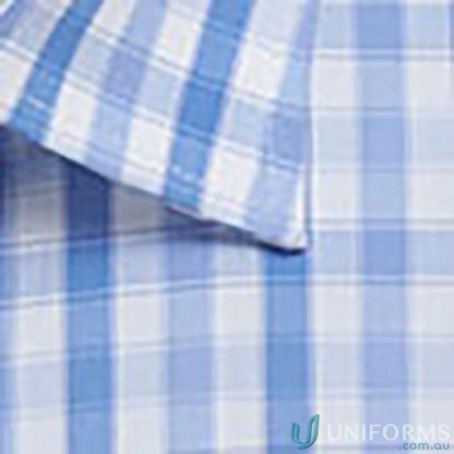 Blue and white tonal check fabric from Foxton Tonal Theck 3Q Shirt, easy iron silk protein feel