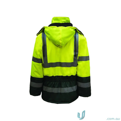 High-visibility workcraft freezer jacket with reflective stripes and polyester fibrefill insulation