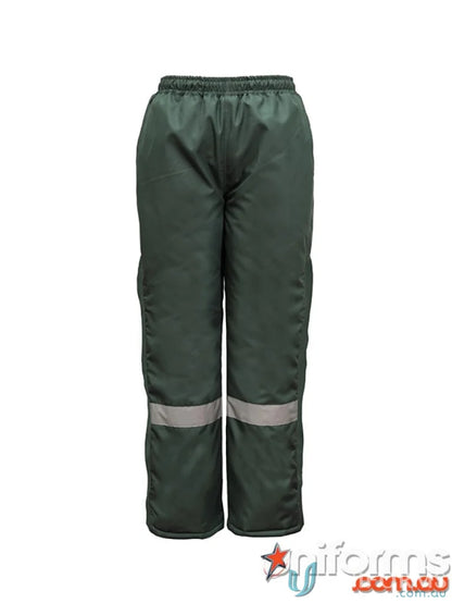 Green waterproof work pants with reflective stripes from Freezer Pant With Tape for outdoor logistics