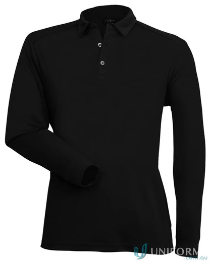 Black long-sleeved polo shirt from Freshen LS Polo for workwear with unmatched comfort