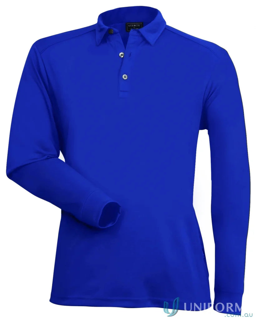 Blue long-sleeved polo shirt from Freshen LS Polo for unmatched comfort and workwear