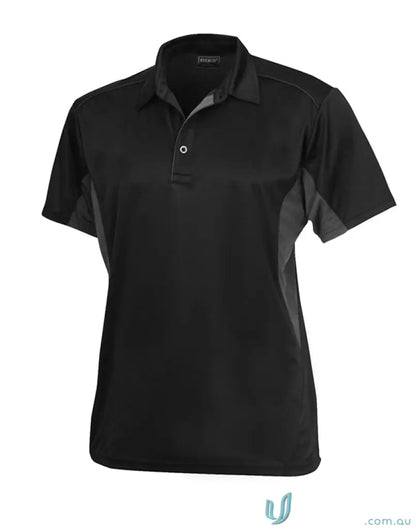Black and gray short-sleeved Freshen Polo shirt for unmatched comfort workwear uniforms