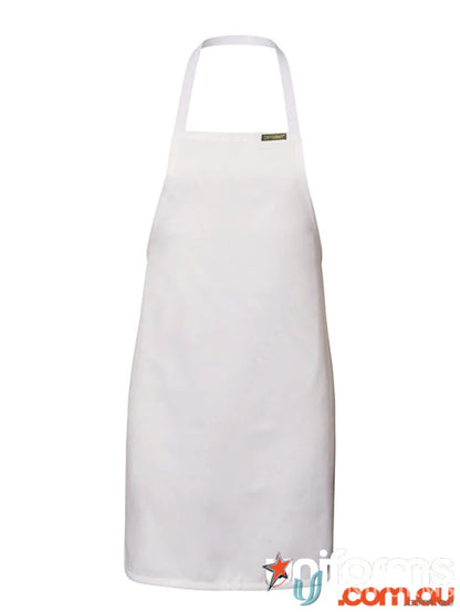 White full-length apron with neck loop and waist ties, perfect for reliable workwear uniforms