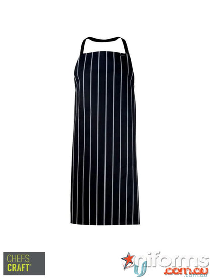Black and white striped cafe stripe apron with bib cafe stripe design and herringbone tape ties
