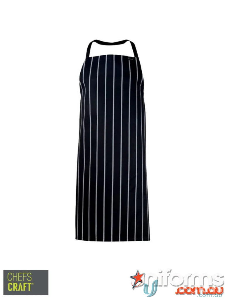 Black and white striped cafe stripe apron with bib cafe stripe design and herringbone tape ties