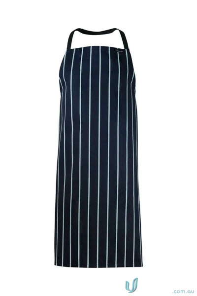 Navy and white striped cafe stripe apron with herringbone tape ties for chefs or bartenders