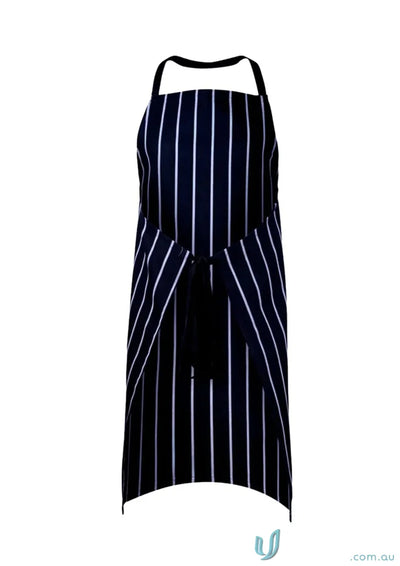 Full Bib Cafe Stripe Apron with navy white cafe stripe pattern and herringbone tape ties