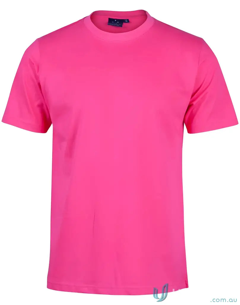 Bright pink combed cotton crew neck tee perfect for uniforms and workwear
