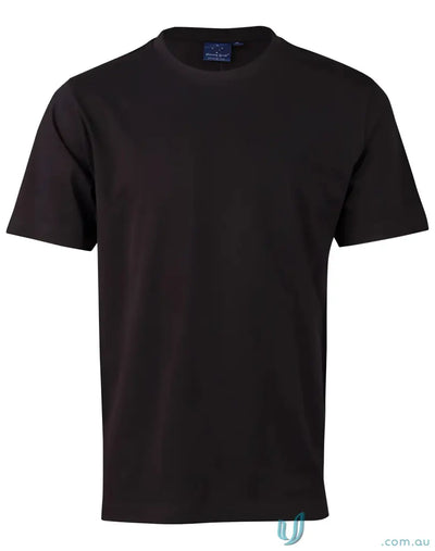 Black crew neck T-shirt made of combed cotton, perfect for uniforms or workwear